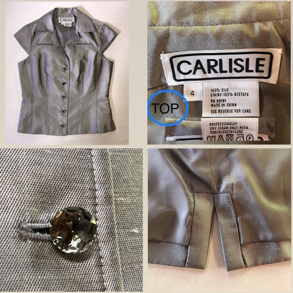 Vintage CARLISLE Silk Pantsuit Top Pants Belt Silver Gray (4) - Picture 9 of 17